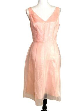 VTG 90s Laundry By Shelli Segal Pink Organza Cocktail Dress Sheer Overlay Medium